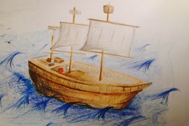 gezeichnetes Segelschiff als Symbol für die Segelschiff Metapher aus der Positiven Psychologie
